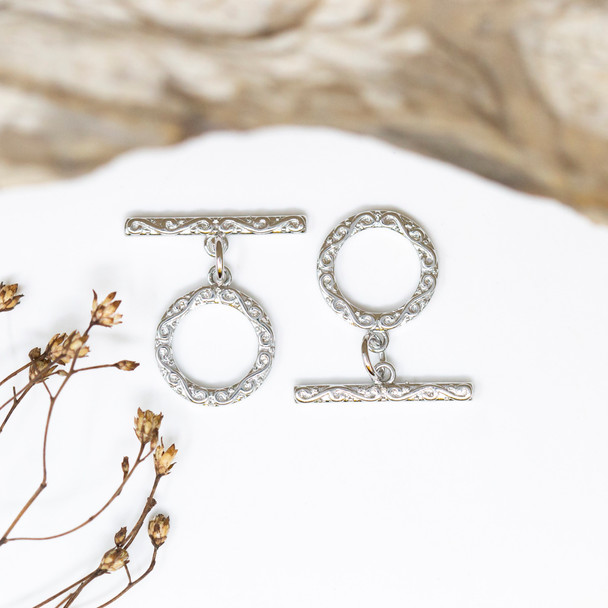 Platinum Plated 12mm Scroll Round Toggle