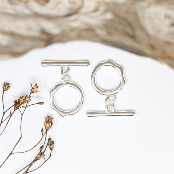 Sterling Silver Plated 13mm Organic Round Toggle
