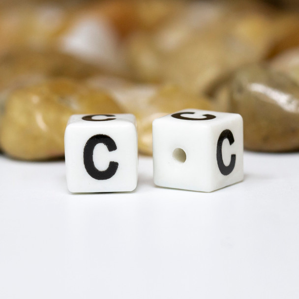 Ceramic 8mm Cube Alphabet Bead - C