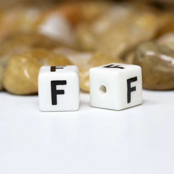 Ceramic 8mm Cube Alphabet Bead - F
