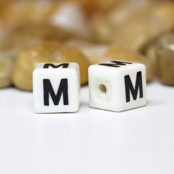 Ceramic 8mm Cube Alphabet Bead - M