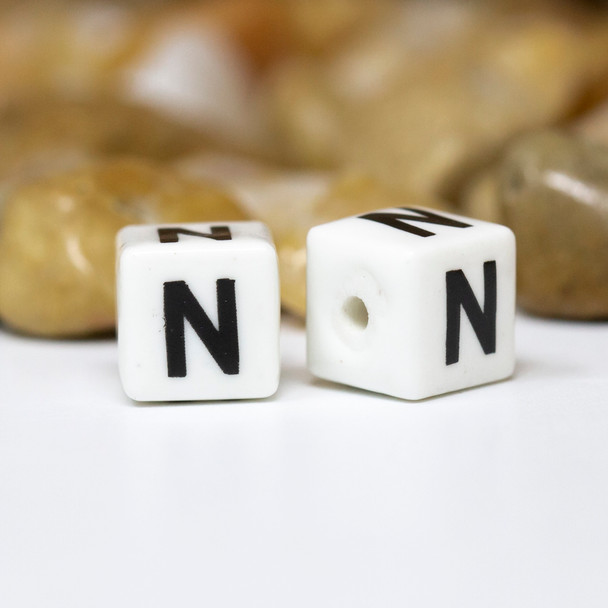 Ceramic 8mm Cube Alphabet Bead - N