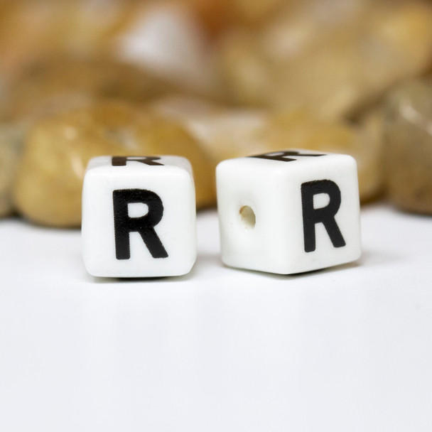 Ceramic 8mm Cube Alphabet Bead - R