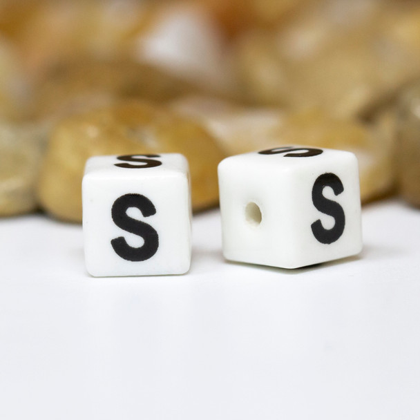 Ceramic 8mm Cube Alphabet Bead - S