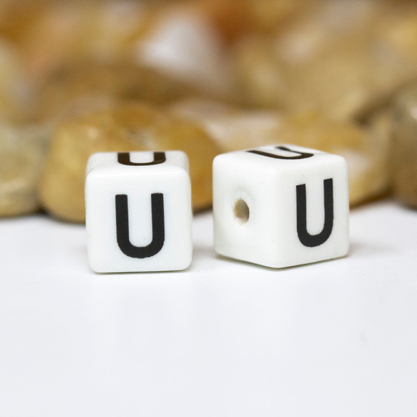 Ceramic 8mm Cube Alphabet Bead - U