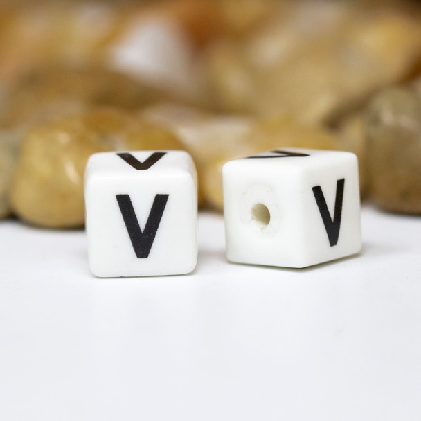 Ceramic 8mm Cube Alphabet Bead - V