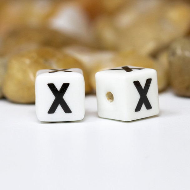 Ceramic 8mm Cube Alphabet Bead - X