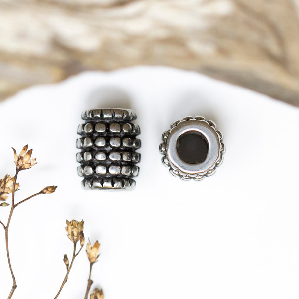 Stainless Steel 12x10mm Dotted Barrel Bead