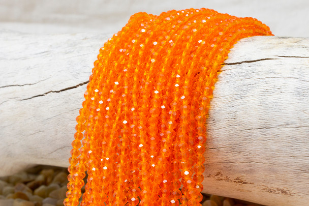 Glass Crystal Polished 3x4mm Faceted Rondelle - Transparent Orange