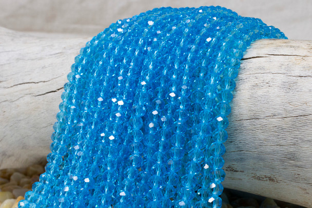 Glass Crystal Polished 5x6mm Faceted Rondelle - Light Cerulean