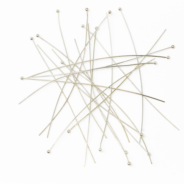 Platinum Plated 70mm 22 Gauge Ball End Headpins - 20 Pieces