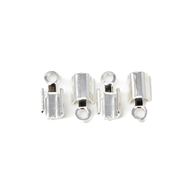 Silver Plated 2mm Fold Over Cord End - 2 Pair