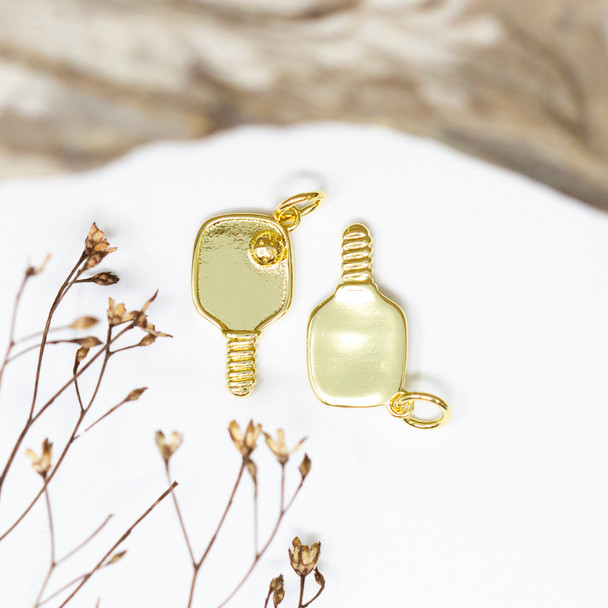 Gold Plated 17x9mm Pickleball and Bat Charm