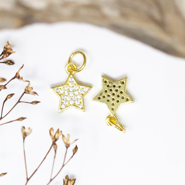Gold Plated Micro Pave 10mm Star Charm