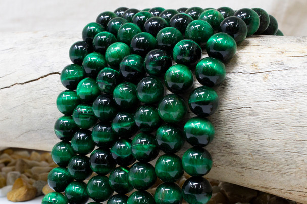 Tiger Eye A Grade Polished Dyed Green 12mm Round