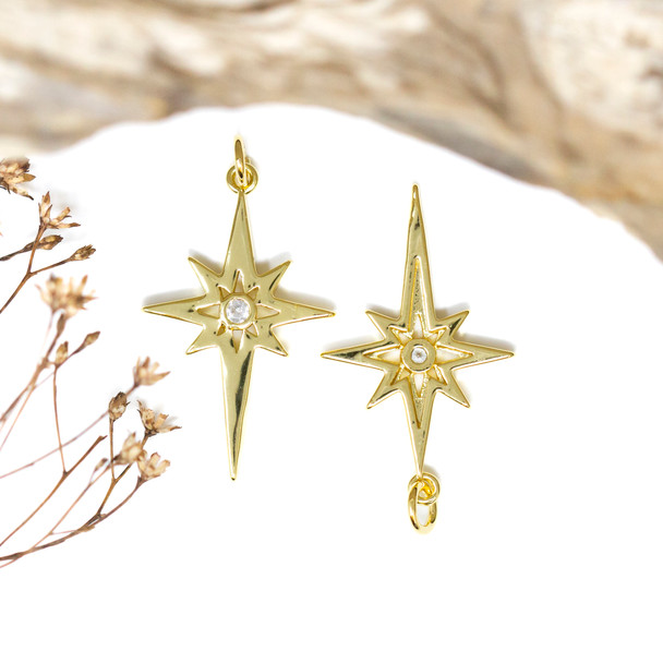 Gold Plated Micro Pave 30x19mm North Star Charm