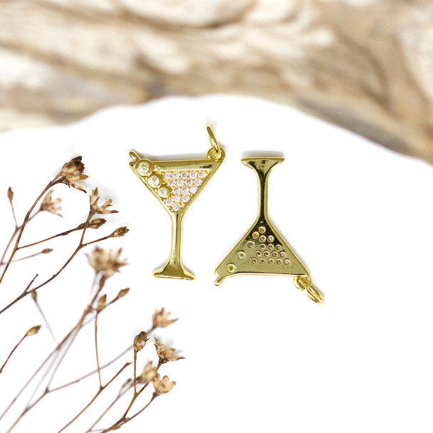 Gold Plated Micro Pave 18x13mm Martini Cocktail Charm