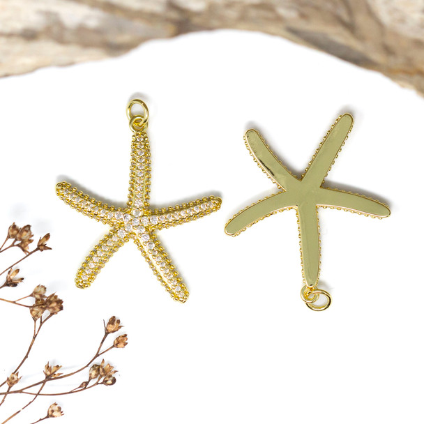 Gold Plated Micro Pave 30mm Starfish Charm