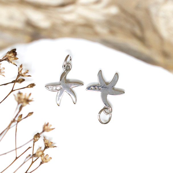 Silver Plated Micro Pave 13x11mm Starfish Charm