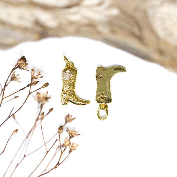 Gold Plated Micro Pave 14x10mm Flower Boot Charm