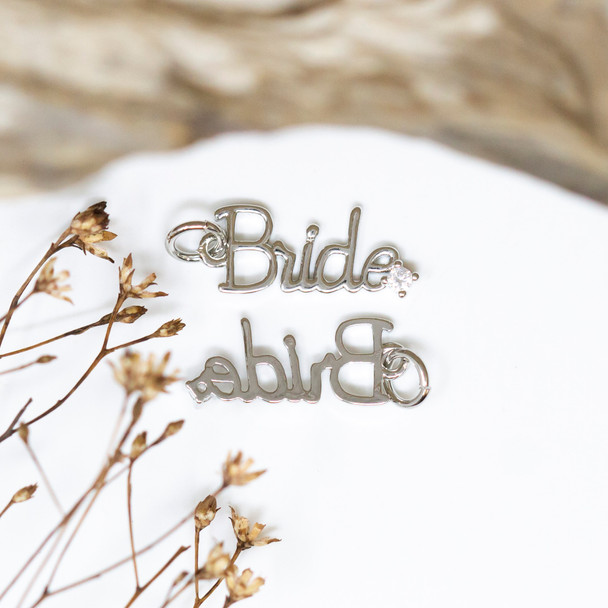 Silver Plated Micro Pave 18x8mm Bride Charm