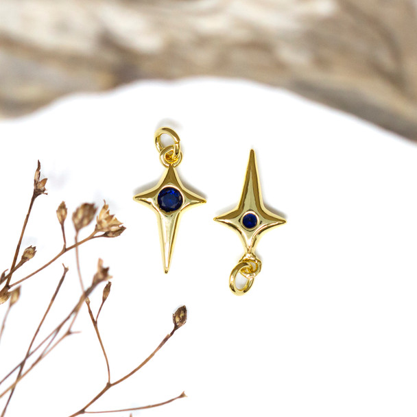 Gold Plated Micro Pave 14x7mm Navy North Star Charm