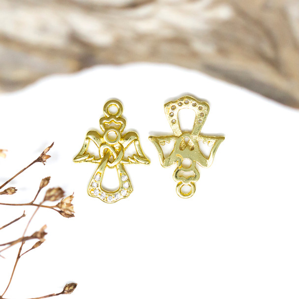 Gold Plated Micro Pave 17x13mm Angel Charm