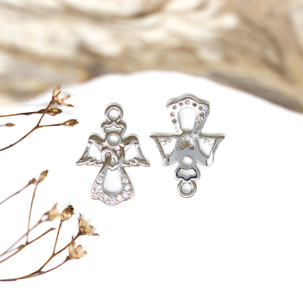 Silver Plated Micro Pave 17x13mm Angel Charm
