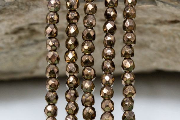 Fire Polish 3mm Faceted Round - Bronze