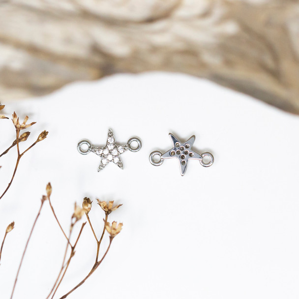 Silver Plated Micro Pave 12x8mm Starfish Link