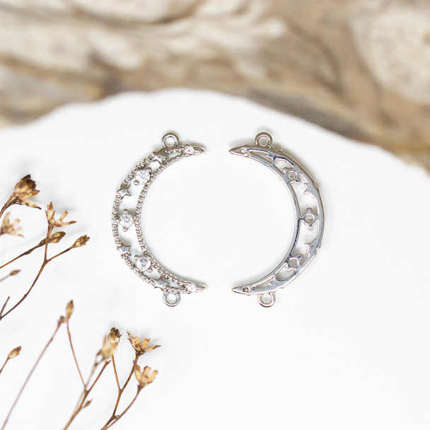 Silver Plated Micro Pave 13x24mm Moon Link