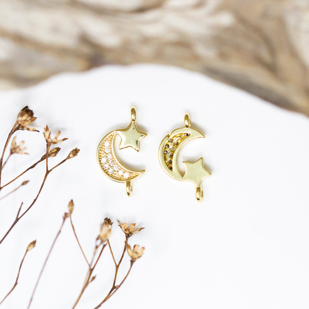 Gold Plated Micro Pave 16x9mm Moon and Star Link