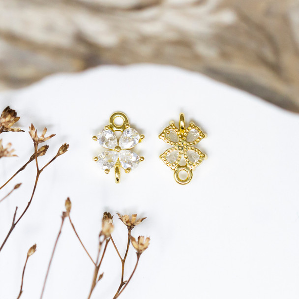 Gold Plated Micro Pave 12x8mm Flower Link