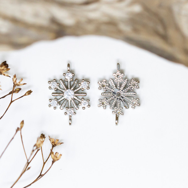 Silver Plated Micro Pave 13mm Snowflake Link