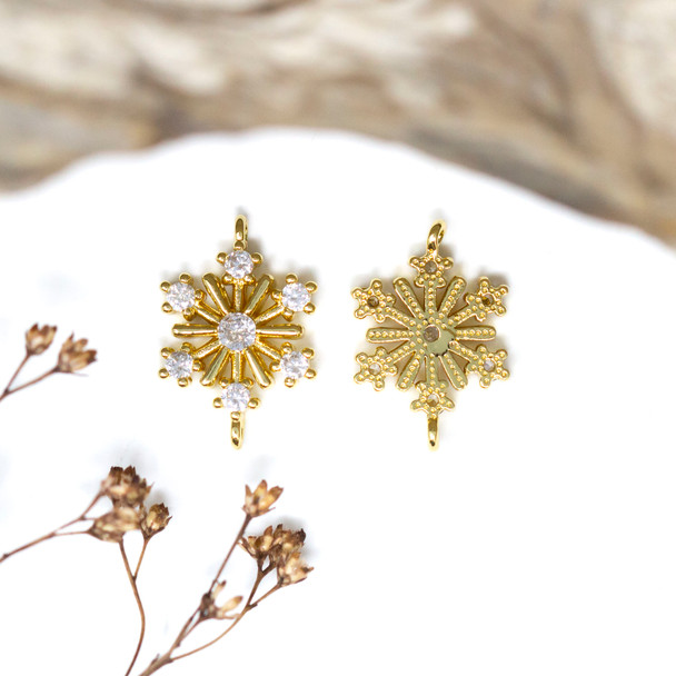 Gold Plated Micro Pave 13mm Snowflake Link