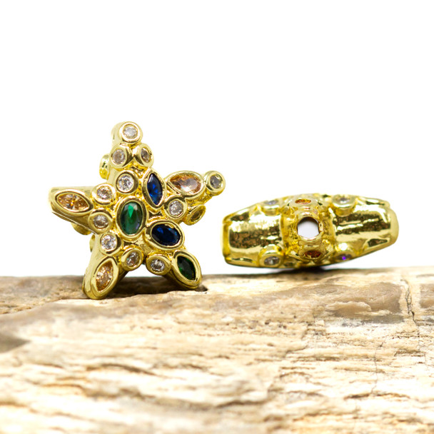 Gold Plated Micro Pave 16mm Multi Color Star Bead