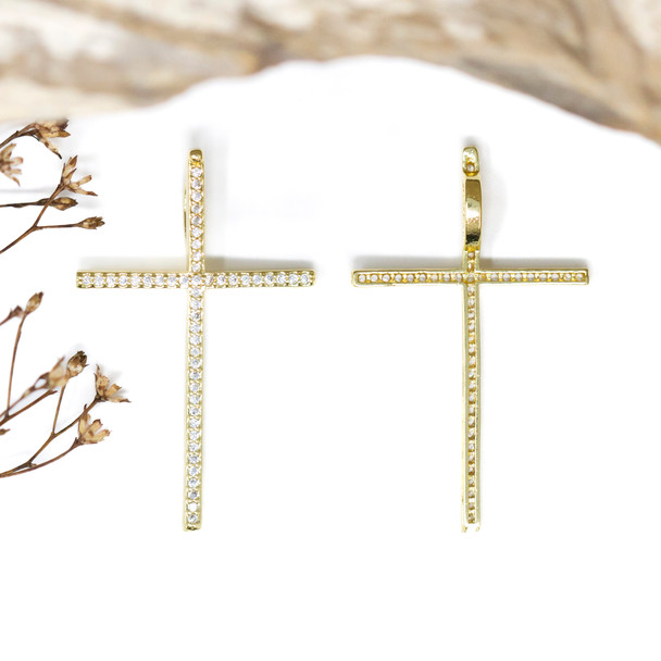 Gold Plated Micro Pave 35x27mm Cross Charm