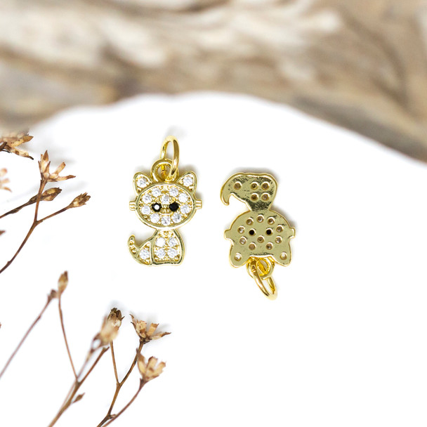 Gold Plated Micro Pave 12x8mm Kitten Charm