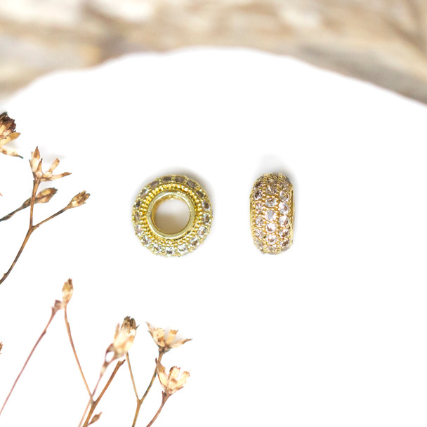 Gold Plated Micro Pave 8x5mm Rondelle Bead