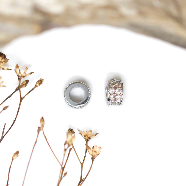 Silver Plated Micro Pave 4x6mm Rondelle Bead