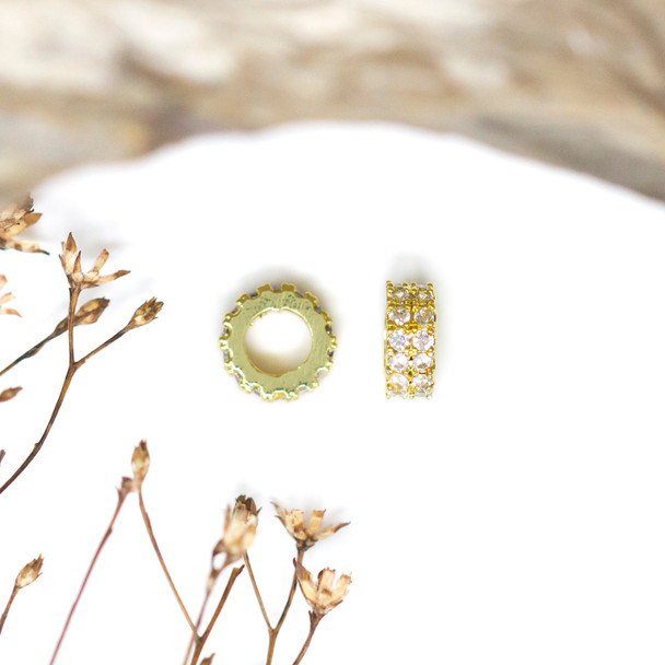 Gold Plated Micro Pave 7.5x3mm Rondelle Bead