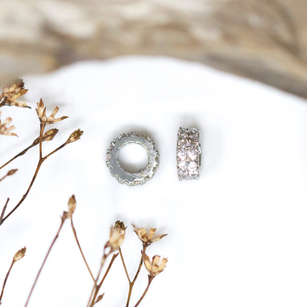 Silver Plated Micro Pave 7.5x3mm Rondelle Bead