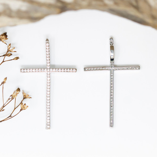 Silver Plated Micro Pave 35x27mm Cross Charm