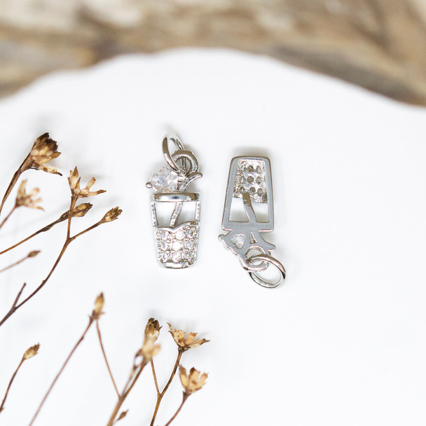 Silver Plated Micro Pave 13x7mm Cocktail Charm