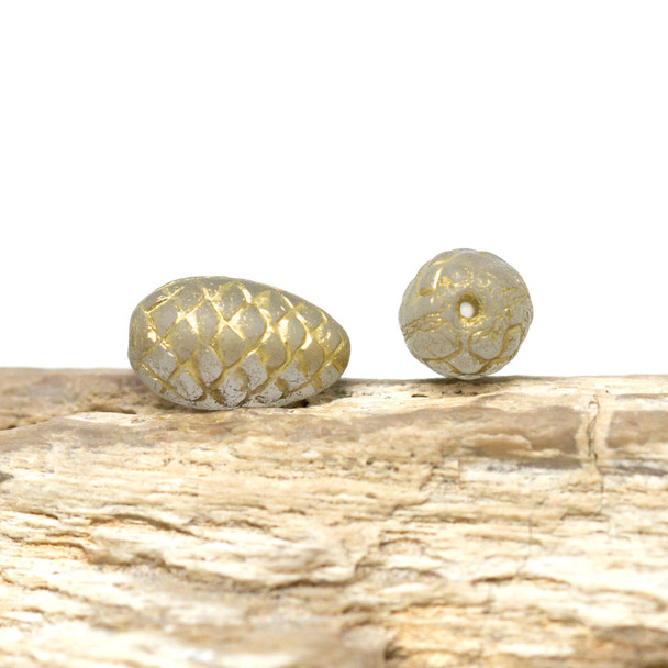 Czech Glass 13x8mm Pine Cone - Crystal AB Gold Wash