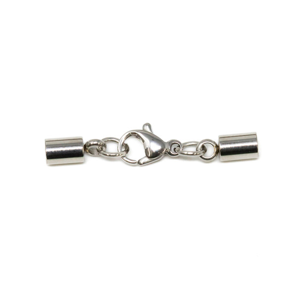 Stainless Steel 3mm Leather Cord End Caps with Clasp - 1 Set