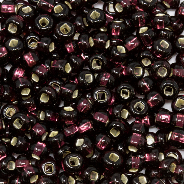Size 6 Czech Seed Beads -- 16 Dark Amethyst / Silver Lined