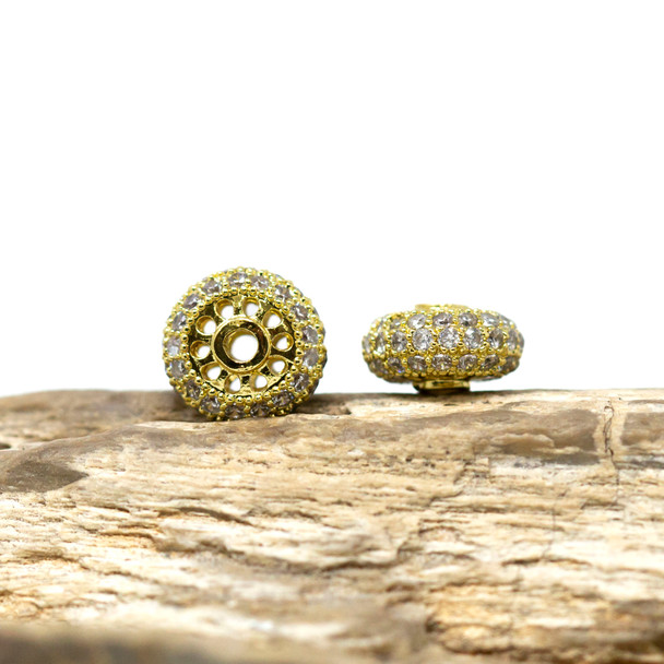 Gold Plated Micro Pave 11x6mm Rondelle Bead