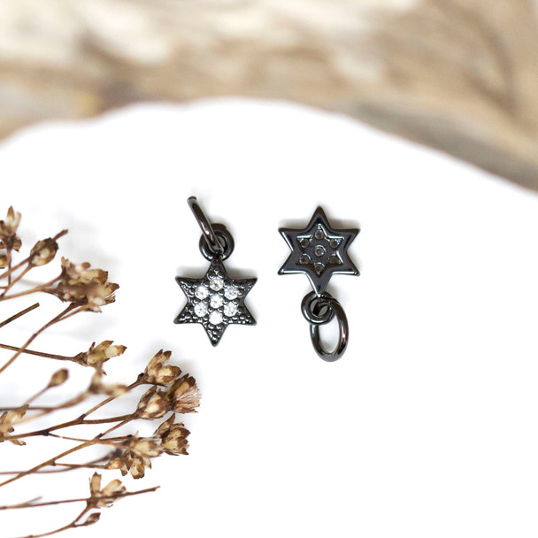 Gunmetal Plated Micro Pave 7mm Star of David Charm