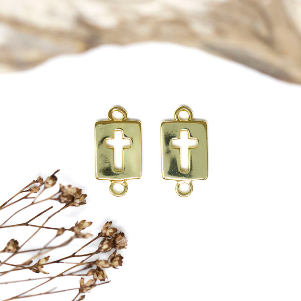 18K Gold Plated 16x8mm Cross Rectangle Link